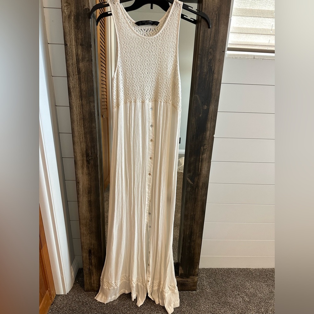 Knot Sisters cottagecore Maxi Dress Cream Crochet Button Front western Size S - Picture 2 of 7